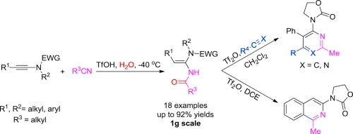 Regioselective TfOH-mediated hydroamidation of ynamides with nitriles