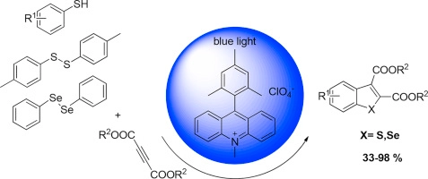 Visible-light-induced synthesis of benzothiophenes and benzoselenophenes via the annulation of thiophenols or 1,2-diphenyldiselane with alkynes