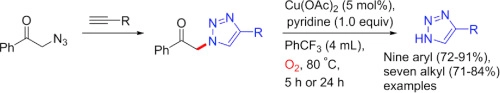 Synthesis of N-unsubstituted 1,2,3-triazoles via aerobic oxidative N-dealkylation using copper(II) acetate