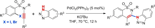 Palladium-catalyzed regioselective synthesis of benzosultams from functionalized ynamides and benzotriazoles/tetrazoles