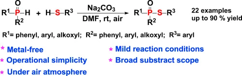 Synthesis of P(O)-S organophosphorus compounds by dehydrogenative coupling reaction of P(O)H compounds with aryl thiols in the presence of base and air