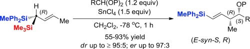 Enantioselective synthesis of crotyl geminal bis(silane) and its usage for asymmetric Sakurai allylation of acetals