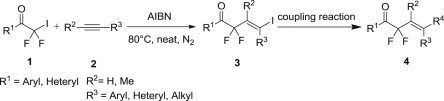 Stereoselective synthesis of α,α-difluoro-β,γ-alkenyl ketones by free-radical reaction of iododifluoromethyl ketones with alkynes