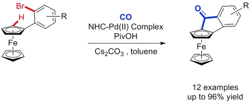Synthesis of ferrocene indanone derivatives via trinuclear N-heterocyclic carbene palladium(II)-catalyzed cyclocarbonylation of o-bromoarylferrocene