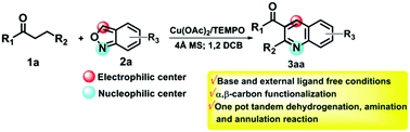 [small alpha],[small beta]-Functionalization of saturated ketones with anthranils via Cu-catalyzed sequential dehydrogenation/aza-Michael addition/annulation cascade reactions in one-pot