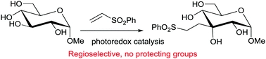 Site-selective carbon-carbon bond formation in unprotected monosaccharides using photoredox catalysis