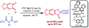 Enantioselective [4 + 1] cycloaddition of ortho-quinone methides and bromomalonates under phase-transfer catalysis