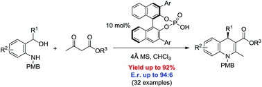 Bronsted acid-catalyzed, enantioselective synthesis of 1,4-dihydroquinoline-3-carboxylates via in situ generated ortho-quinone methide imines