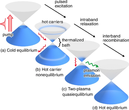 Polarization and plasmons in hot photoexcited graphene